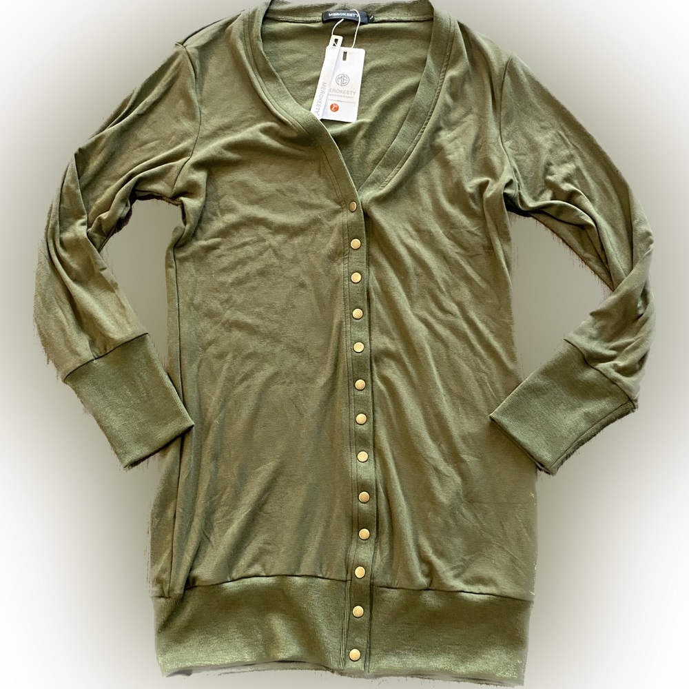 NWT MEROKEETY Long Sleeve Snap Button Cardigan / Color: Amy Green / Size: L